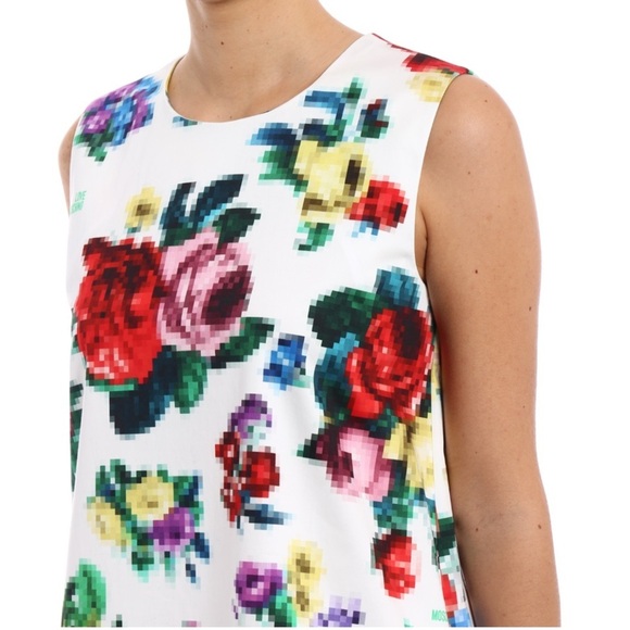 Love Moschino Floral Pixel Dress White Sleeveless Mini Stretch Cotton Size 8 - Picture 7 of 16